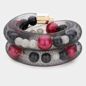Women's Multi-Color Pearl Mesh Tube Adjustable Bracelet – Brand New